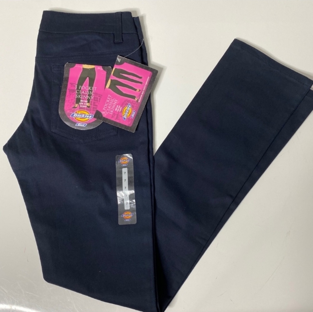 NWT DICKIES Navy Classic Low Rise Skinny Pants - Picture 3 of 10